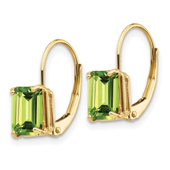 Kazi Luxury 14k Yellow Gold 7x5mm Emerald Cut Peridot Leverback Earrings